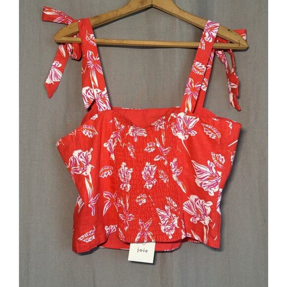 Joie NWT Linen Blend Red Tropical Floral Print Cropped Tank Top Size 8 - Picture 4 of 16
